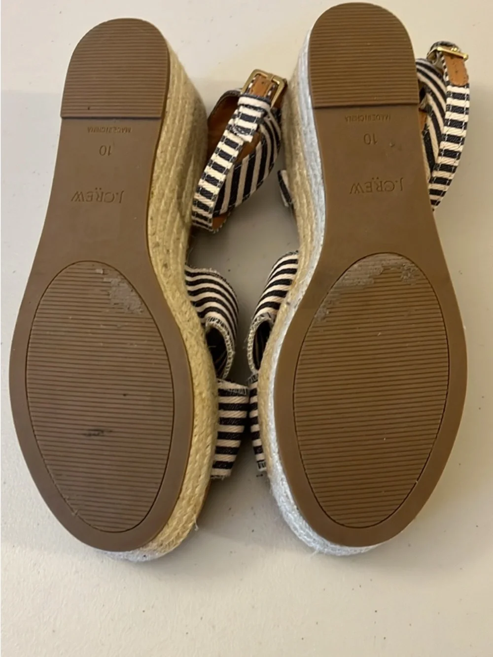 J. Crew Navy and White Striped Bow Espadrille Sandals